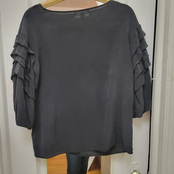 Silk Whimsigoth Black Tiered Ruffle Sleeve Top EUC M Fairycore Grunge Indie Boho - Picture 3 of 5